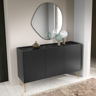 Aparador Largo Cinzento Escuro e Dourado Harmony