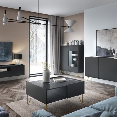 Mesa de Centro em Cinzento Escuro e Dourado Harmony