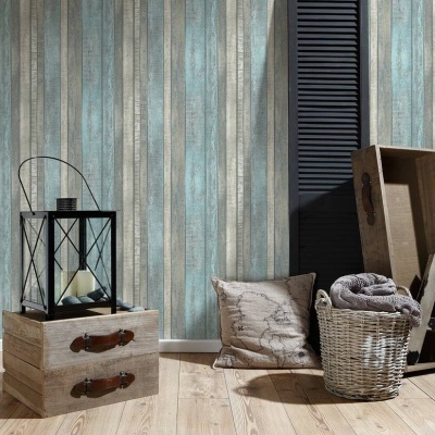 Papel de Parede Madeira, Casa de Campo, Azul, Creme, Cinzento 31993-2