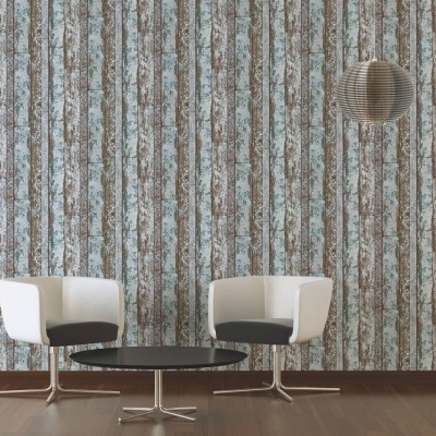 Papel de Parede Madeira, Casa de Campo, Azul, Castanho, Creme, Verde 36119-3