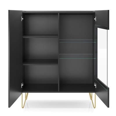 Armário com Vitrine em Cinzento Escuro e Dourado Harmony