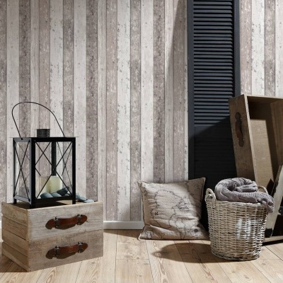 Papel de Parede Madeira, Casa de Campo, Castanho, Creme 8550-53