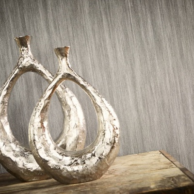 Papel de Parede Tropical, Folhas, Uni, Preto, Cinza, Metálico, Prateado 32883-4