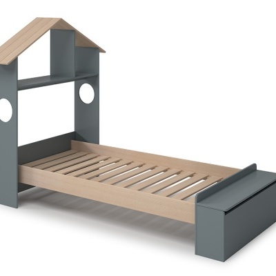 Cama Infantil com Telhado e Baú 90x190 cm Casinha Verde