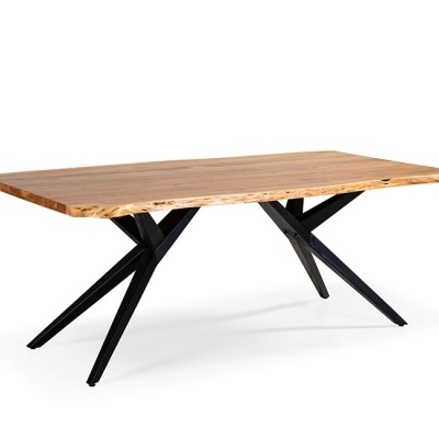 Mesa de Jantar Rústica Madeira de Acácia e Pernas de Metal