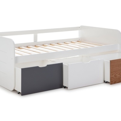 Cama Infantil Branca com Gavetas Coloridas Redona