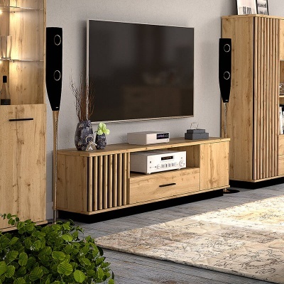 Móvel TV com duas Portas Carvalho e Preto Lamelo