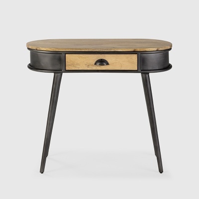 Consola de Metal Preto e Tampo de Madeira