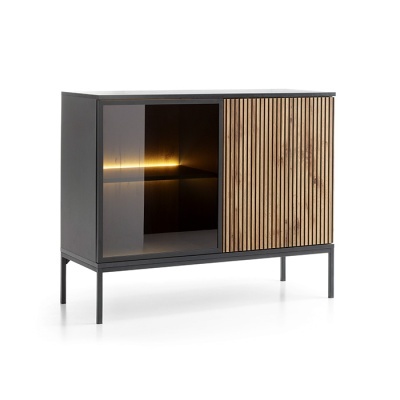 Aparador Carvalho com Ripas e Porta de Vidro Sento