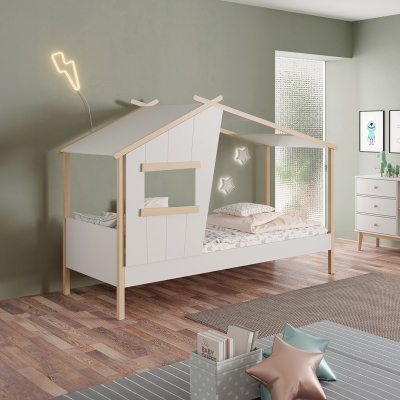 Cama Infantil Casinha com Telhado Hut 90x190 cm Branca