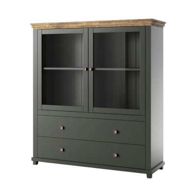 Vitrine Clássica em Verde e Carvalho Evora