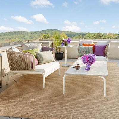 Tapete Interior e Exterior Belize Riscas Bege e Branco