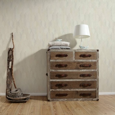 Papel de Parede Tropical, Folhas, Gráficos, Bege, Creme, Cinza 37373-1