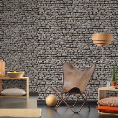 Papel de Parede Pedra, Casa de Campo, 3D, Preto, Castanho, Cinzento 95871-1 Papel de Parede Pedra, Casa de Campo, 3D, Preto, Castanho, Cinzento 95871-1