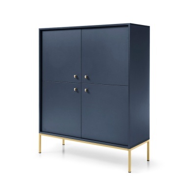 Aparador Alto Azul Navi com Pernas em Dourado Mono
