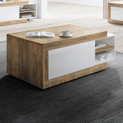 Mesa de Centro Extensível Branco e Carvalho | Sintra