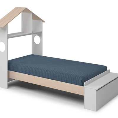 Cama Infantil com Telhado e Baú 90x190 cm Casinha Branca