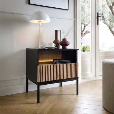 Mesa de Apoio em Carvalho com Ripas e LED Sento