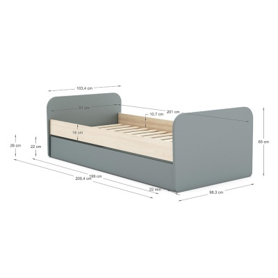 Cama Infantil Dupla Verde com Gaveta Esteban