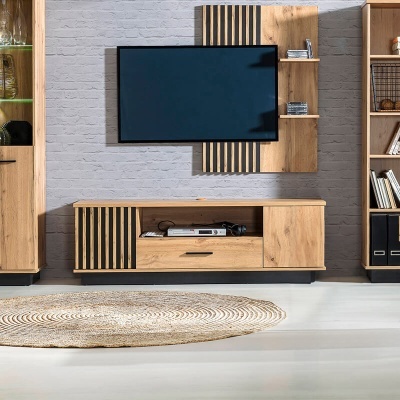 Móvel TV com duas Portas Carvalho e Preto Lamelo