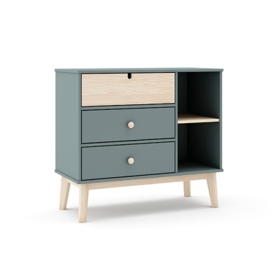 Cómoda Para Criança com 3 Gavetas em Verde e Pinho