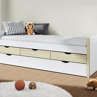 Cama Infantil Dupla Branca com Gavetas Valka