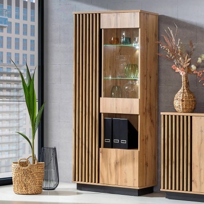 Vitrine com três Portas Carvalho e Preto Lamelo Vitrine com três Portas Carvalho e Preto Lamelo