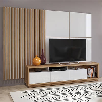 Móvel TV e Painel Laminado Madeira Branco Celine
