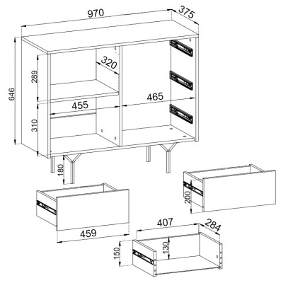 Aparador Minimalista Cinzento e Preto Raven
