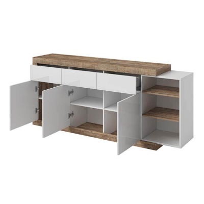 Aparador com Estante e Gavetas em Branco e Carvalho | Sintra