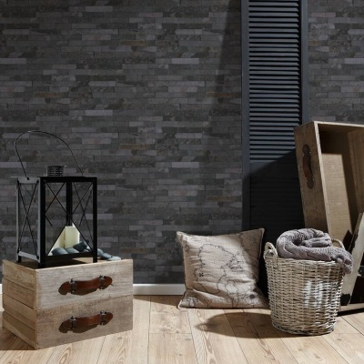Papel de Parede Pedra, Casa de Campo, Preto, Cinzento 35582-5