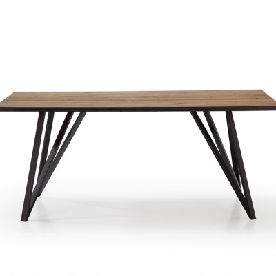 Mesa de Jantar em Madeira com Pernas Metálicas Pretas