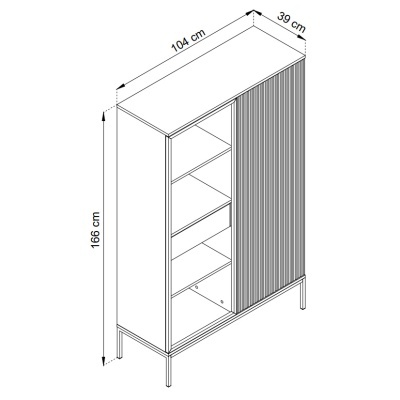 Aparador Alto em Carvalho com Ripas e Porta de Vidro Sento