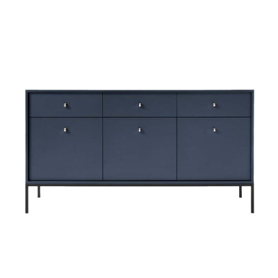 Aparador Largo Azul Navi com Pernas em Preto Mono