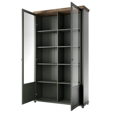 Vitrine Larga Clássica em Verde e Carvalho Evora