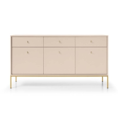 Aparador Largo Bege com Pernas em Dourado Mono