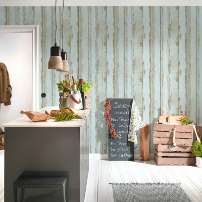 Papel de Parede Madeira, Casa de Campo, 3D, Preto, Azul, Castanho 36893-3