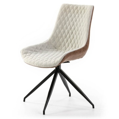 Conjunto de 4 Cadeiras Giratórias Vintage Couro Castanho e Branco