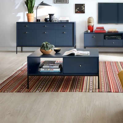 Mesa de Centro Azul Navi com Pernas em Preto Mono