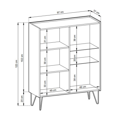 Armário com Vitrine em Cinzento Escuro e Dourado Harmony