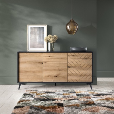 Aparador Largo em Carvalho Natural e Preto Diamond