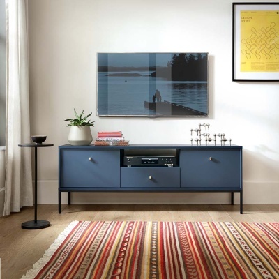 Móvel TV Azul Navi com Pernas em Preto Mono