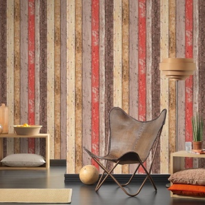 Papel de Parede Madeira, Casa de Campo, Bege, Castanho, Vermelho 8951-27