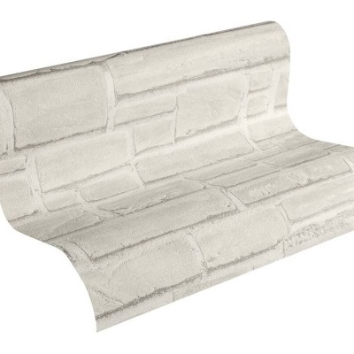 Rolo de papel de parede padrão tijolos branco e cinza claro