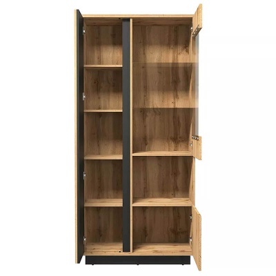 Vitrine com três Portas Carvalho e Preto Lamelo Vitrine com três Portas Carvalho e Preto Lamelo