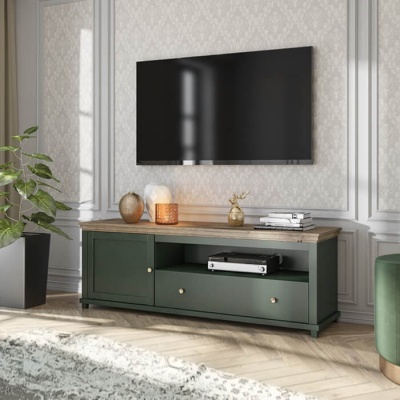 Móvel TV Clássico em Verde e Carvalho Evora