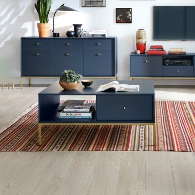 Mesa de Centro Azul Navi com Pernas em Dourado Mono