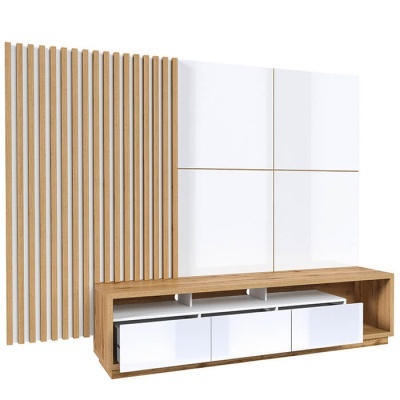 Móvel TV com Painel Ripado Largo Celine Branco