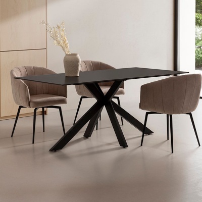 Mesa de Jantar com Tampo e Base X em Preto