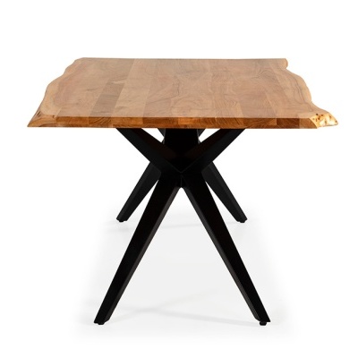 Mesa de Jantar Rústica Madeira de Acácia e Pernas de Metal